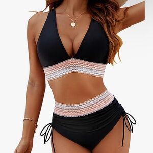 Black and Pink Women's Swimwear Set